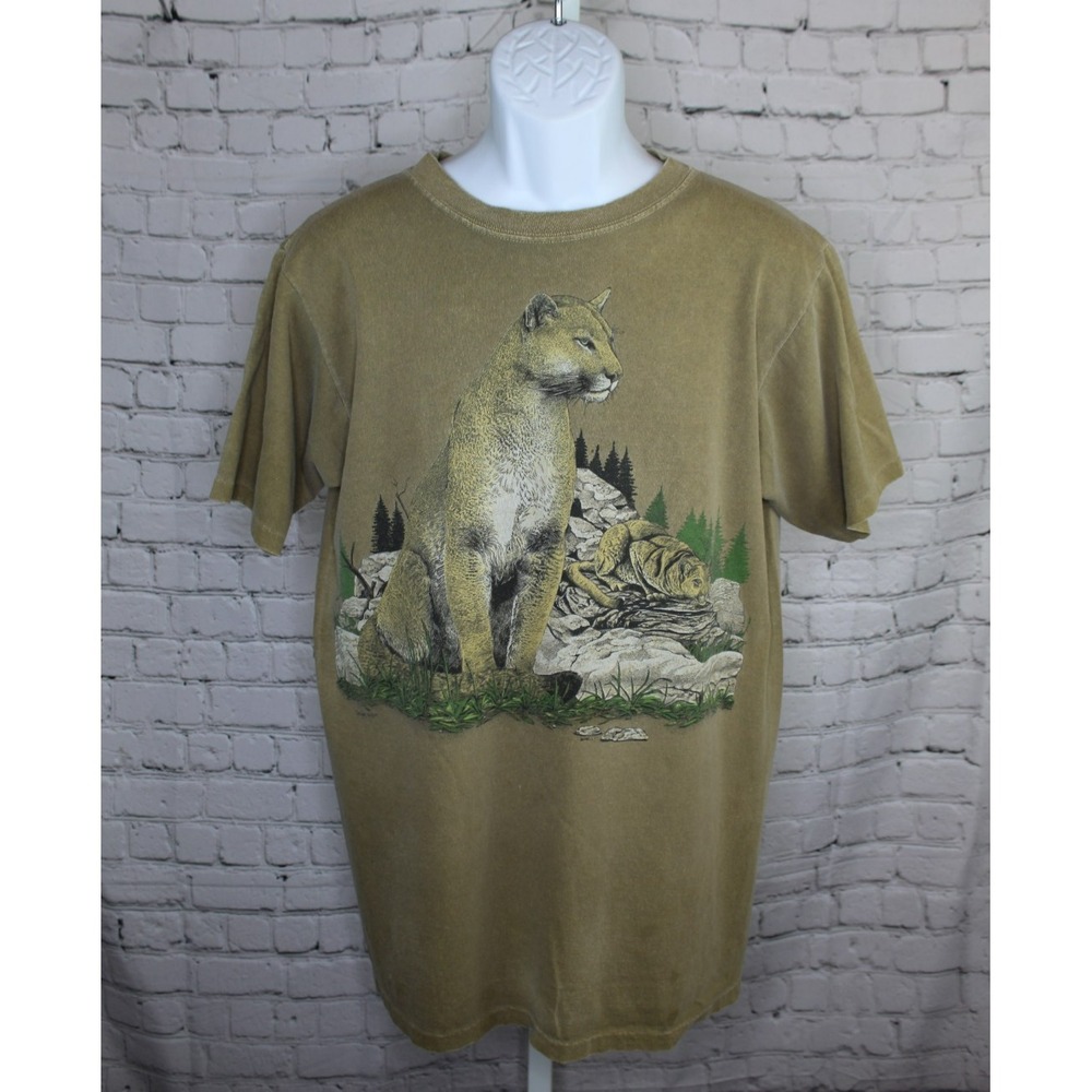 Vintage Harlequin Mountain Lion Shirt Medium Tan Nature USA 1988 Single Stitch‎